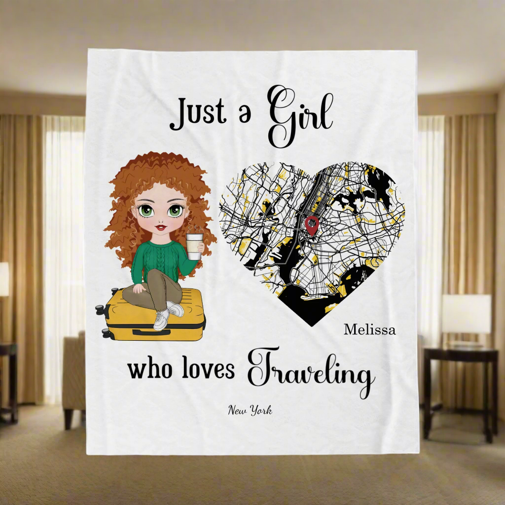 ✈️Travel Girl | Customized Velveteen Plush Blanket ⛵